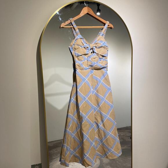 Cream and Blue Plaid Midi Dress - Picture 3 of 5